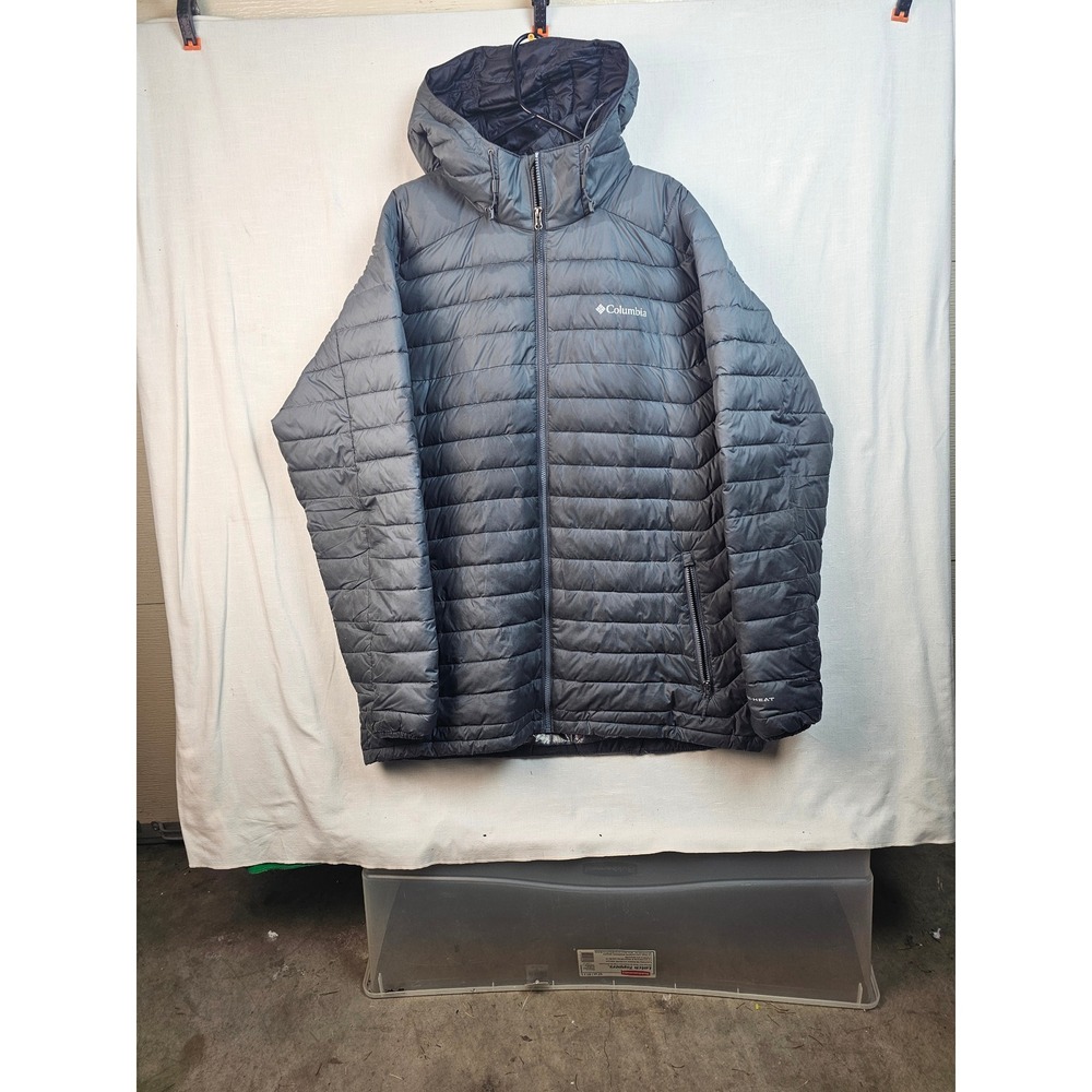 Columbia Omni-Heat Hooded Puffer Jacket Mens 2XT Tall Gray Full Zip Quilted